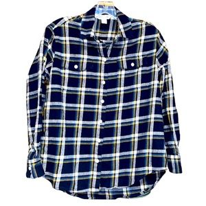 ⭐️ Old Navy The boyfriend shirt blue white button-up oversized flannel size XS